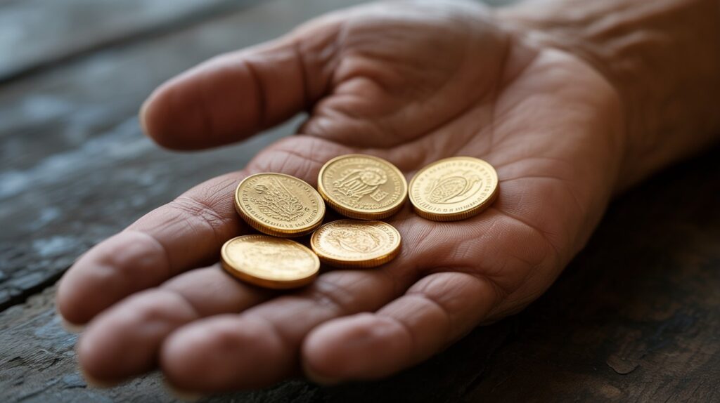 a photograph of five gleaming gold coins g ydibh4qmebaqad1k660g 32vuacriq4ulagsutg9tda